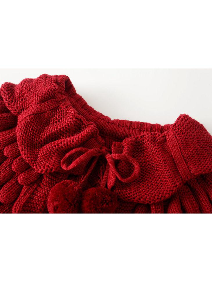 Fashion Toddler Girl Pom-trim Frilled Knitted Cardigan - dianjiang-