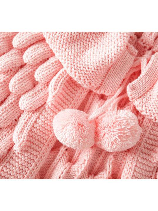 Fashion Toddler Girl Pom-trim Frilled Knitted Cardigan - dianjiang-