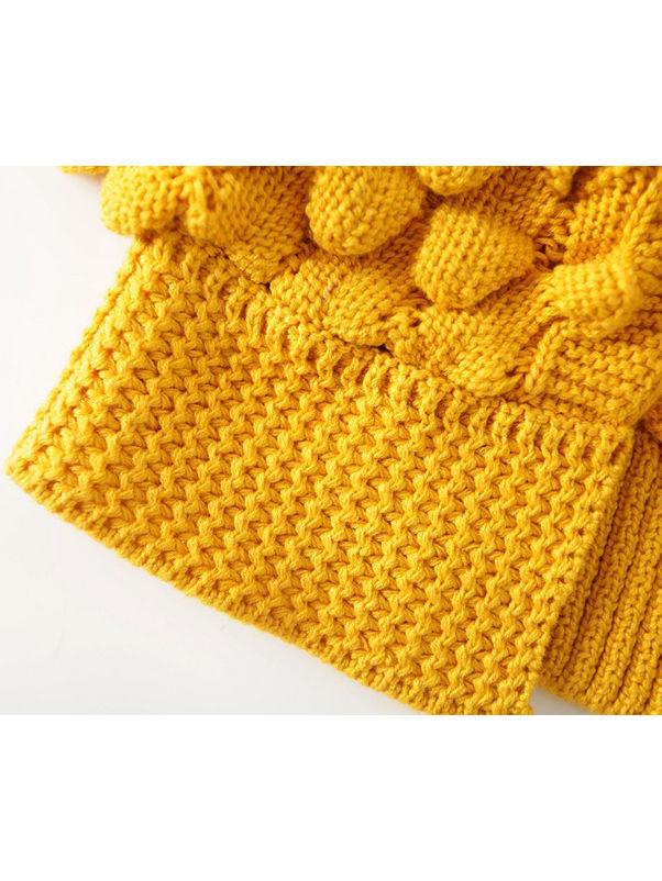 Fashion Toddler Girl Pom-trim Frilled Knitted Cardigan - dianjiang-