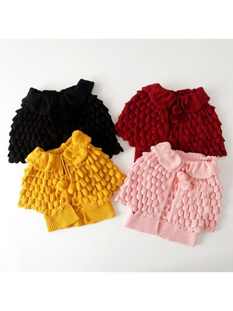 Fashion Toddler Girl Pom-trim Frilled Knitted Cardigan - dianjiang-