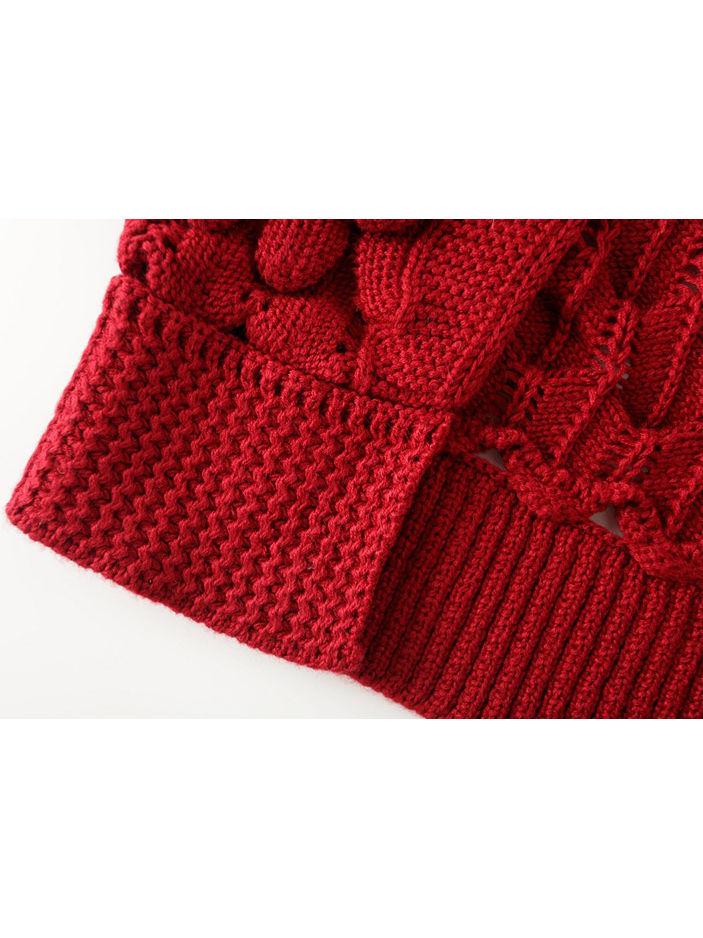 Fashion Toddler Girl Pom-trim Frilled Knitted Cardigan - dianjiang-