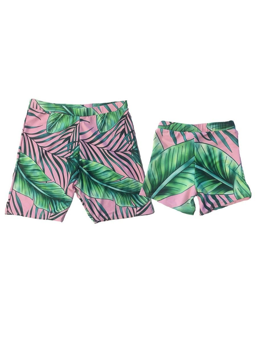 Father and Son Leaf Print Beach Trunks Family Matching - dianjiang-