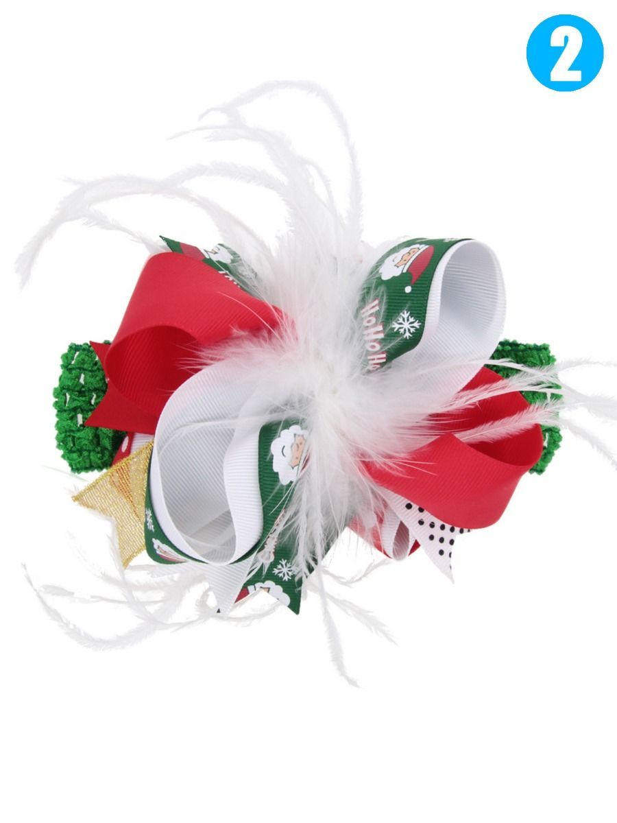 Feather Trimmed Colorful Hair Clip Christmas Party Hair Ornaments - dianjiang-