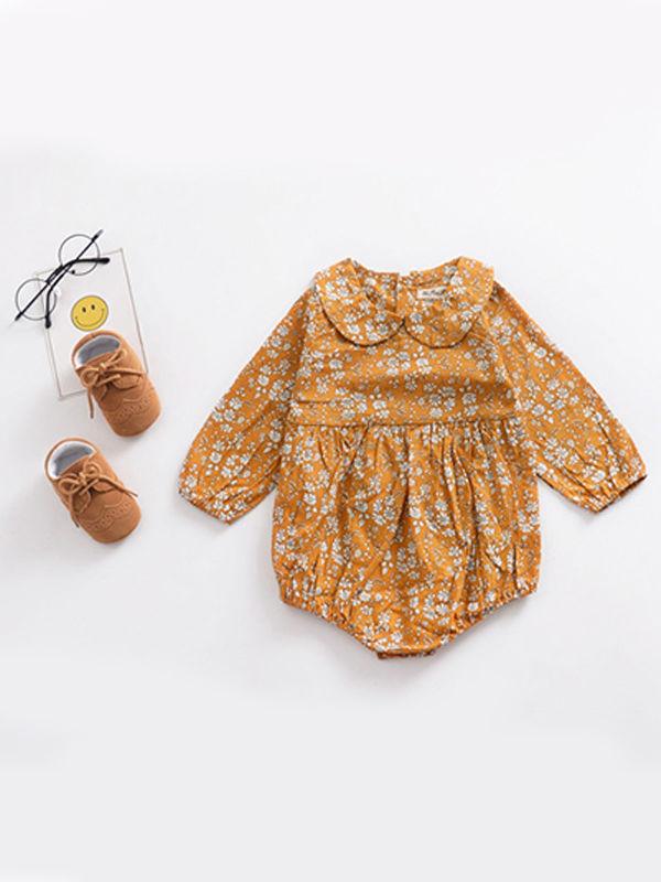 Floral Flat Collar Long Sleeve Infant Baby Rompers - dianjiang-