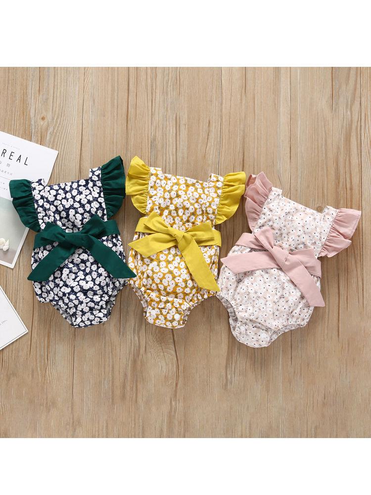 Floral Flutter Sleeve Big Bow Baby Jumpsuit - dianjiang-