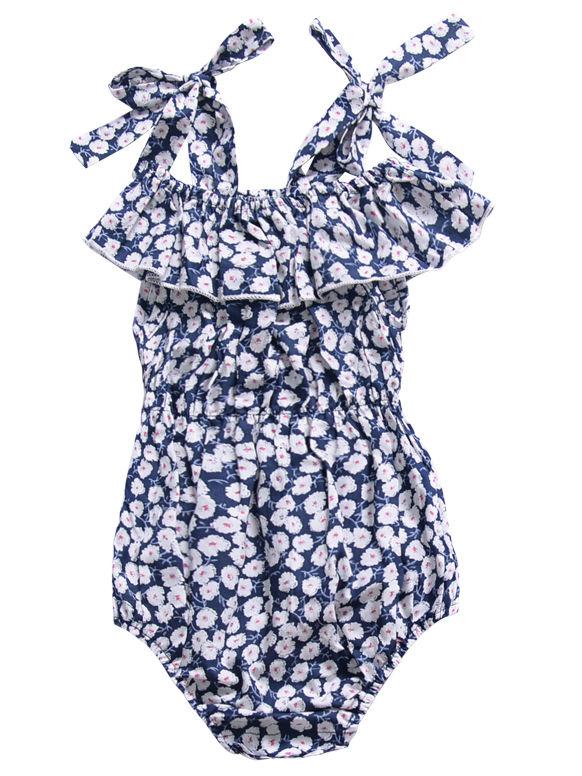 Cute Baby Girl 3 Colors Floral Lace-up Romper Summer Bodysuit - dianjiang-