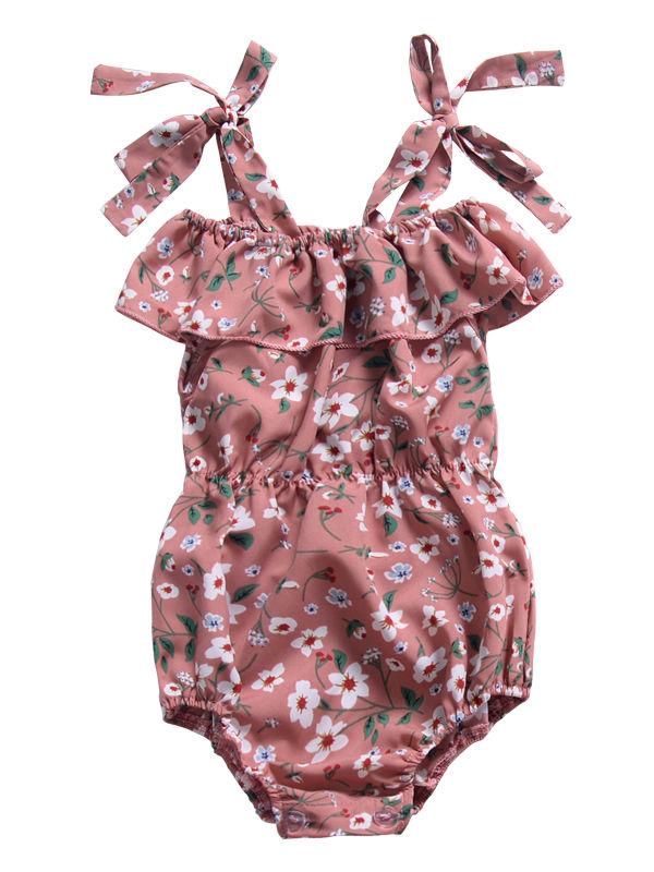 Cute Baby Girl 3 Colors Floral Lace-up Romper Summer Bodysuit - dianjiang-