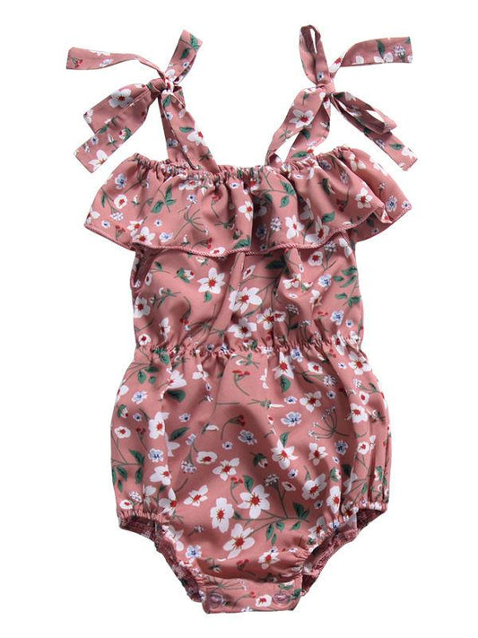 Cute Baby Girl 3 Colors Floral Lace-up Romper Summer Bodysuit - dianjiang-