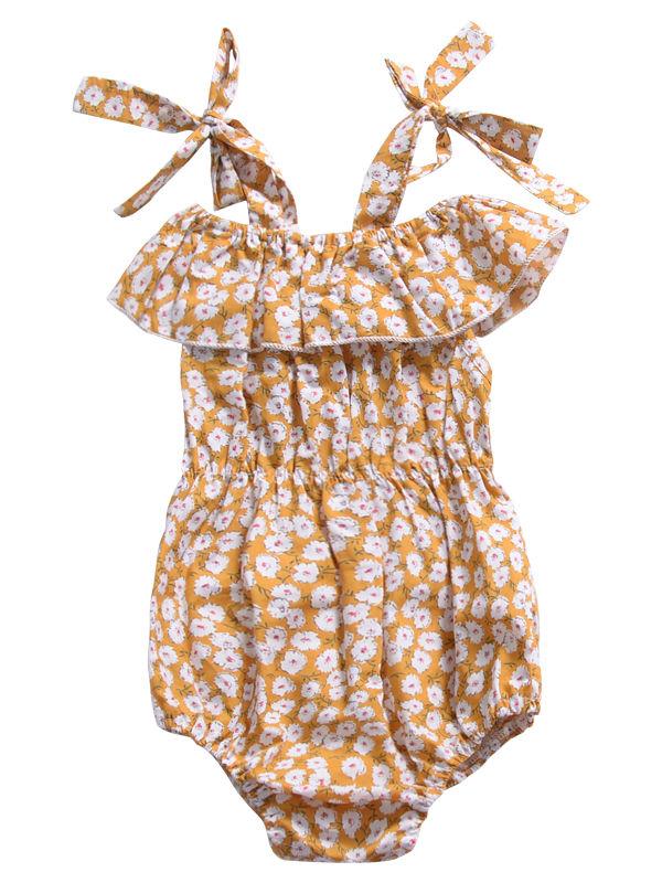 Cute Baby Girl 3 Colors Floral Lace-up Romper Summer Bodysuit - dianjiang-