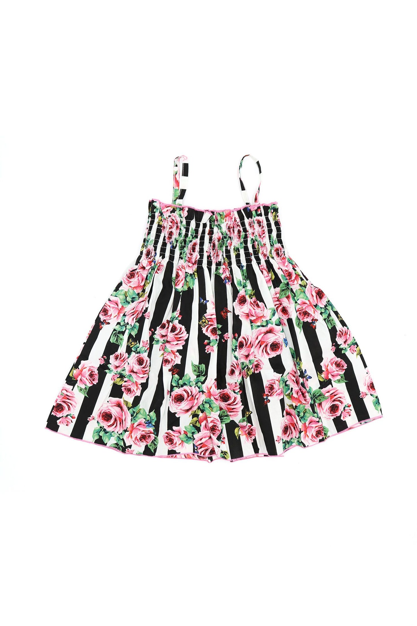 Floral Print Black White Stripes Suspender Dress Baby Toddler Girls Clothes - dianjiang-