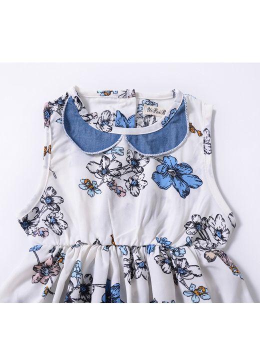 Floral Printed  Sleeveless One-piece Pleated Dress - dianjiang-