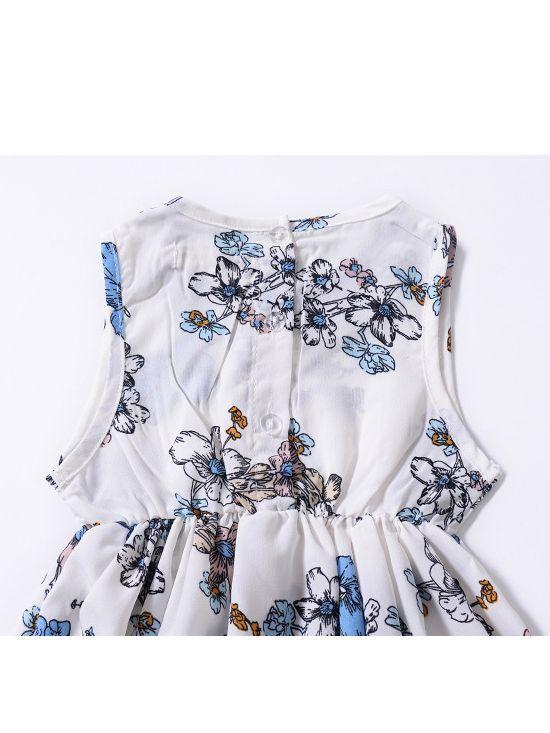 Floral Printed  Sleeveless One-piece Pleated Dress - dianjiang-