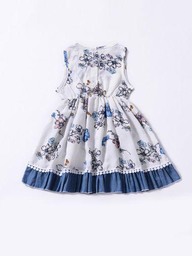 Floral Printed  Sleeveless One-piece Pleated Dress - dianjiang-