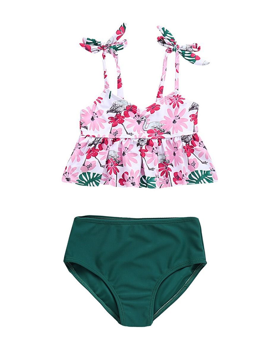 Floral Ruffle Tie Swimsuit For Mommy and Daughter - dianjiang-