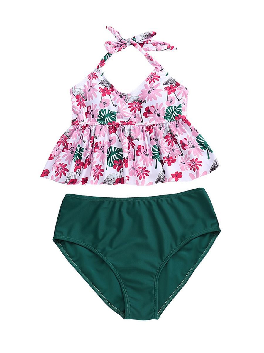 Floral Ruffle Tie Swimsuit For Mommy and Daughter - dianjiang-