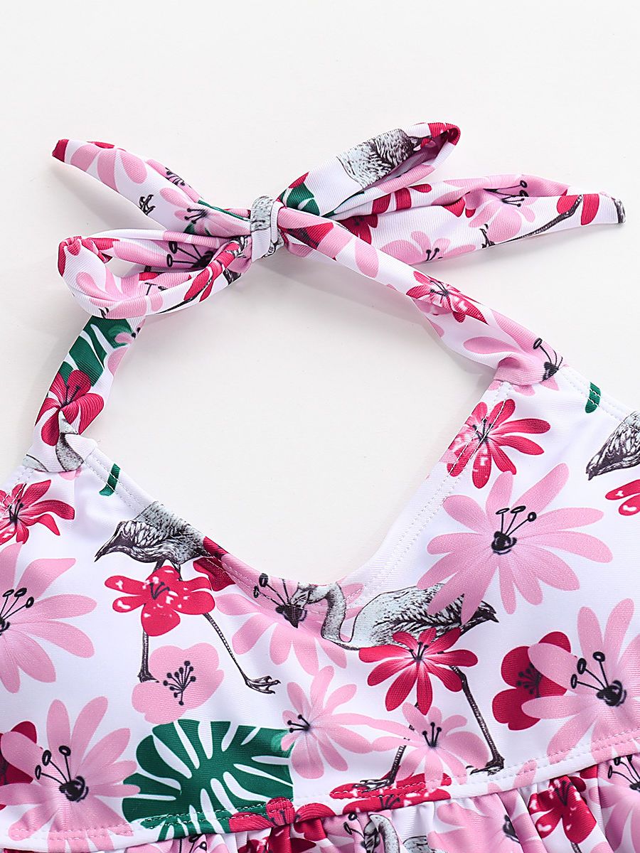 Floral Ruffle Tie Swimsuit For Mommy and Daughter - dianjiang-