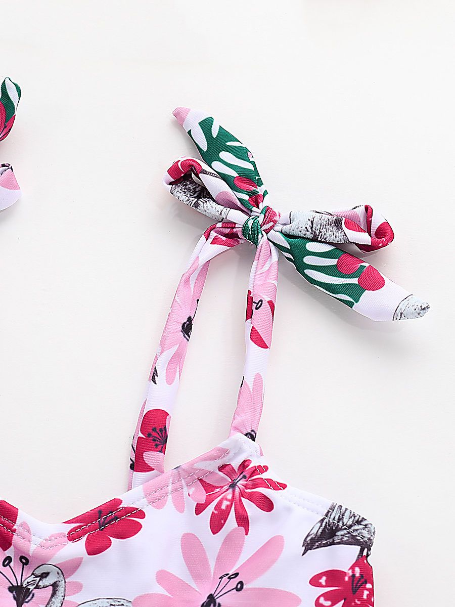 Floral Ruffle Tie Swimsuit For Mommy and Daughter - dianjiang-