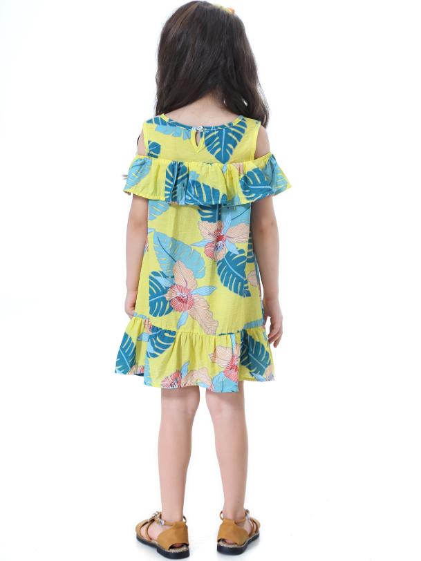 Flounced Flower Print Cotton Little Girls Dress - dianjiang-