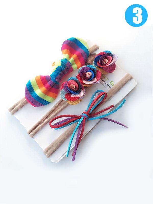 3-Piece Colorful Hairband Set Bowknot Flower Hair Accessories - dianjiang-