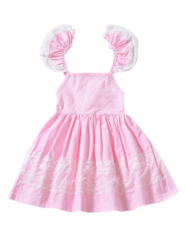 Flower Lace Trimmed Backless Pink Princess Dress - dianjiang-