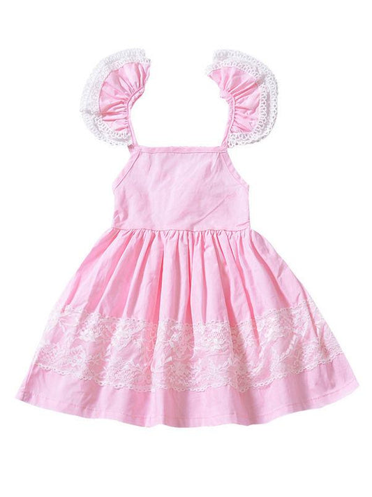 Flower Lace Trimmed Backless Pink Princess Dress - dianjiang-