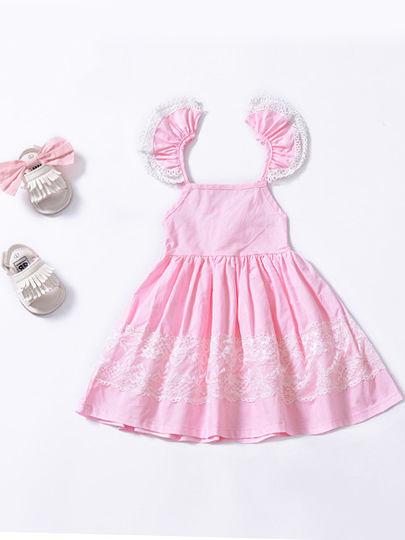 Flower Lace Trimmed Backless Pink Princess Dress - dianjiang-