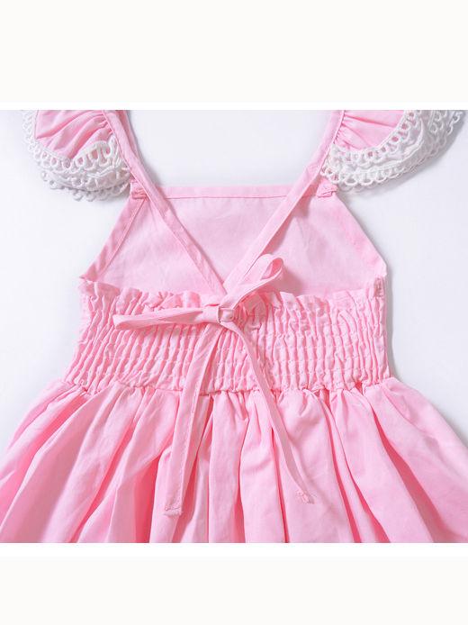 Flower Lace Trimmed Backless Pink Princess Dress - dianjiang-