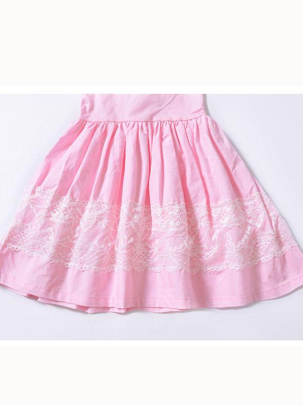 Flower Lace Trimmed Backless Pink Princess Dress - dianjiang-