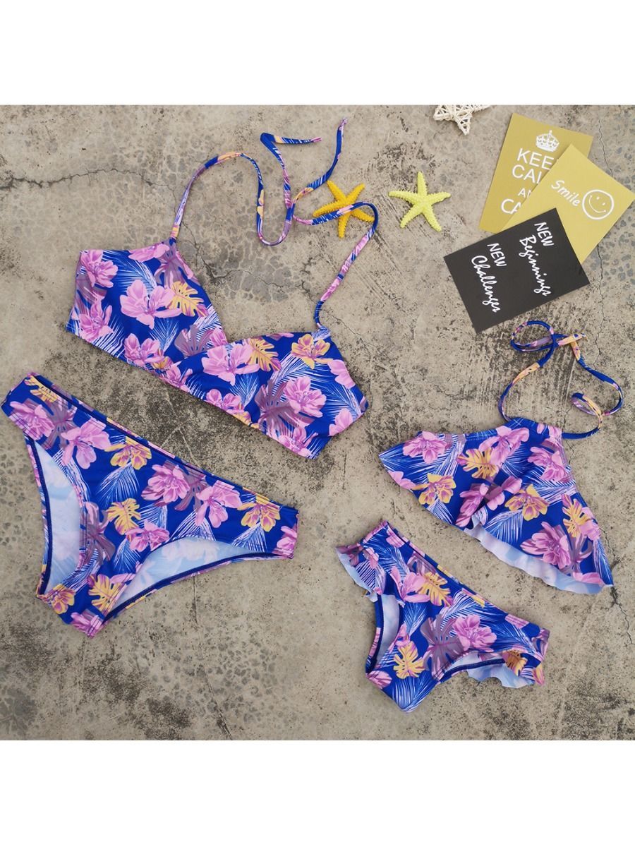 Flower Leaf Pattern Tankini Family Matching Swimwear - dianjiang-