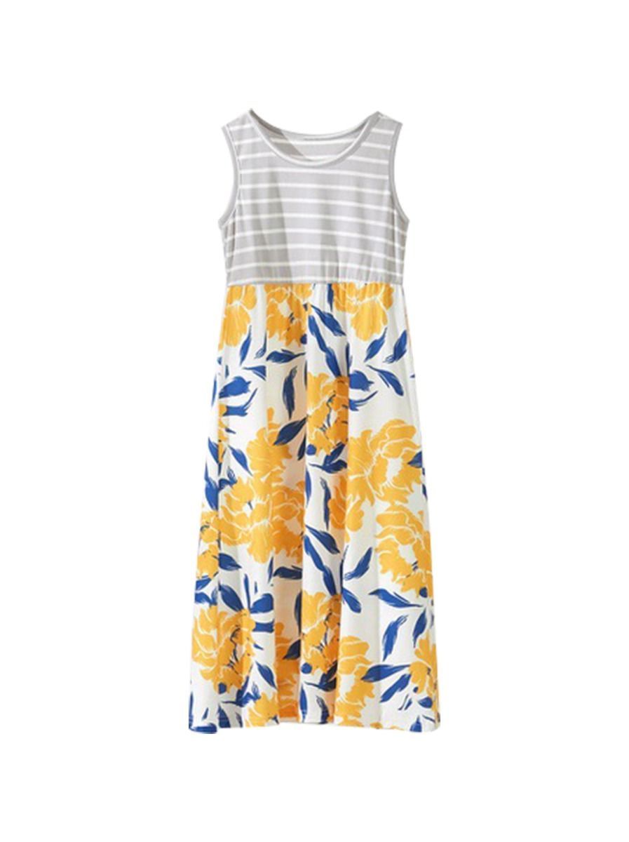 Mom and Me Family Fitted Stripe Flower Patchwork Dress - dianjiang-