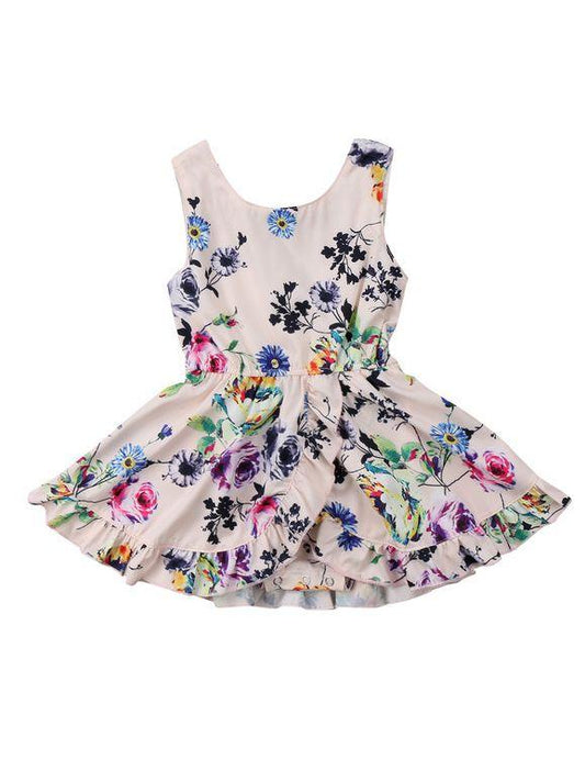 Sleeveless Polyester Flower Print Dress for Summer Baby Little Girl - dianjiang-