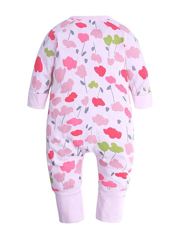 Cutest Autumn Baby Girls Flower Printed Zip Long-sleeved Overalls - dianjiang-