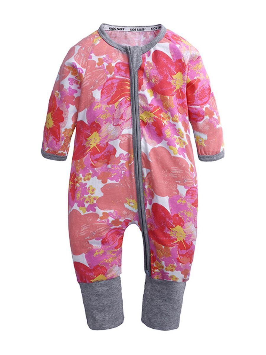 Adorable Baby Girls Flower Printed Long-sleeved Jumpsuit - dianjiang-