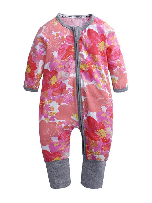 Adorable Baby Girls Flower Printed Long-sleeved Jumpsuit - dianjiang-