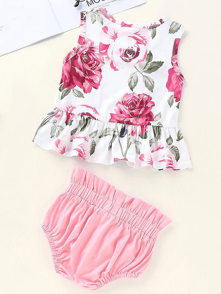 Clothes Outfits Flower Tank Top +Bow Shorts for Baby Girls - dianjiang-