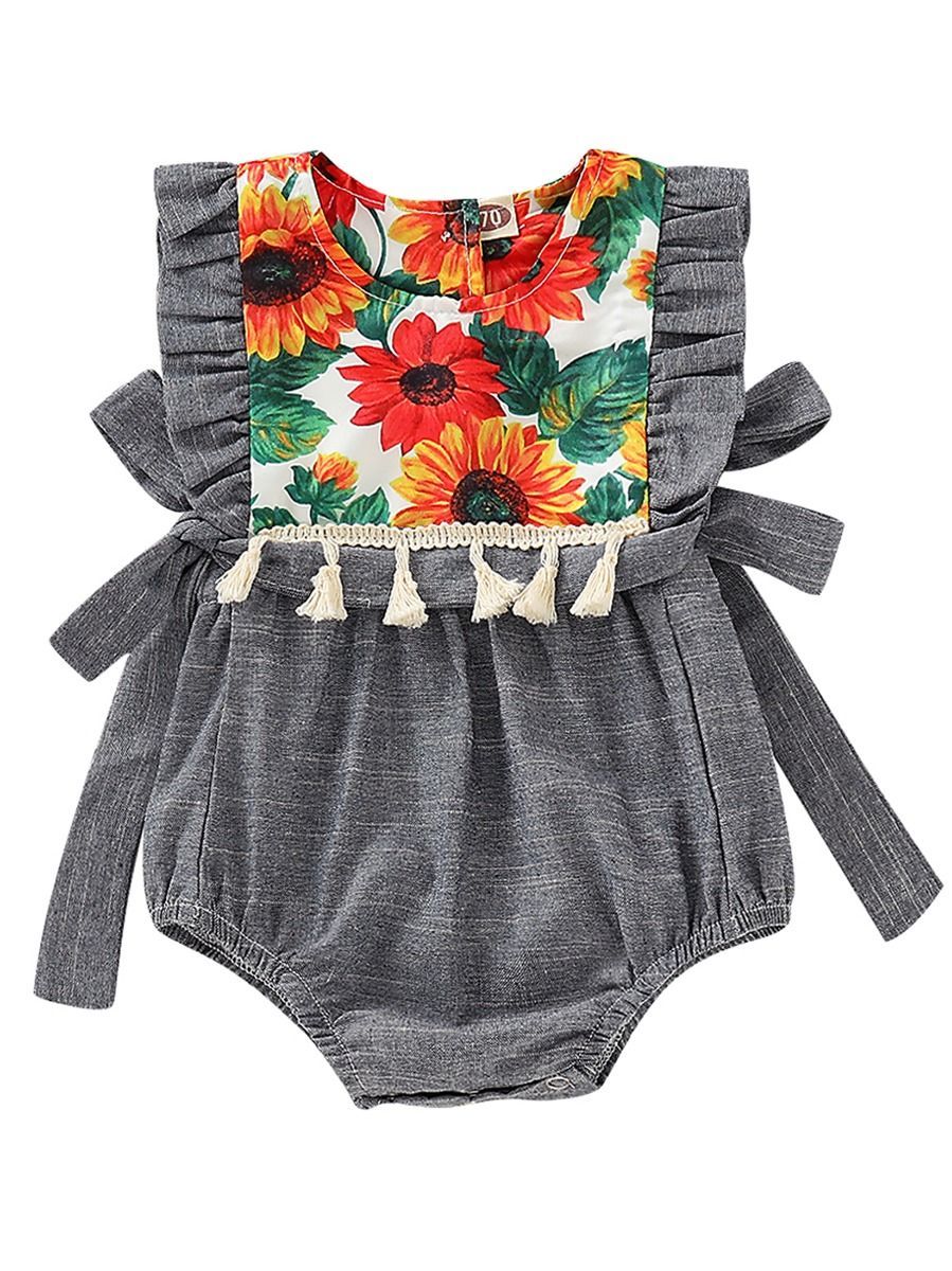 Flower Tassel Trimmed Infant Girl Romper Onesie - dianjiang-