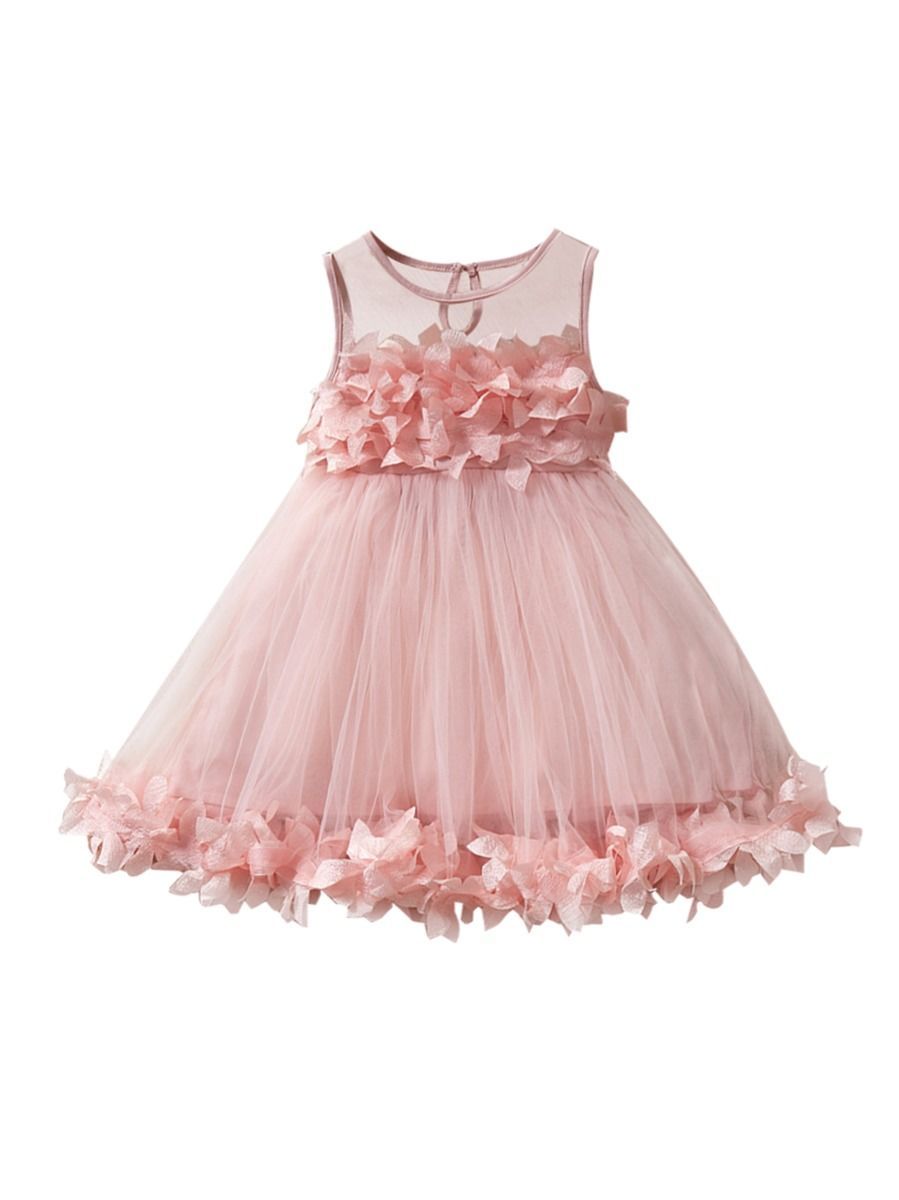 Flower Trim Mesh Girl Dress White/Pink Color - dianjiang-