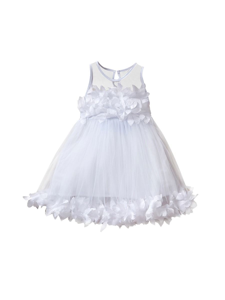 Flower Trim Mesh Girl Dress White/Pink Color - dianjiang-