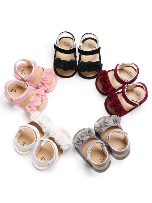 Flower Trim Solid Color Baby Girl Sandal - dianjiang-