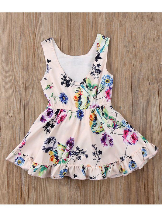 Sleeveless Polyester Flower Print Dress for Summer Baby Little Girl - dianjiang-