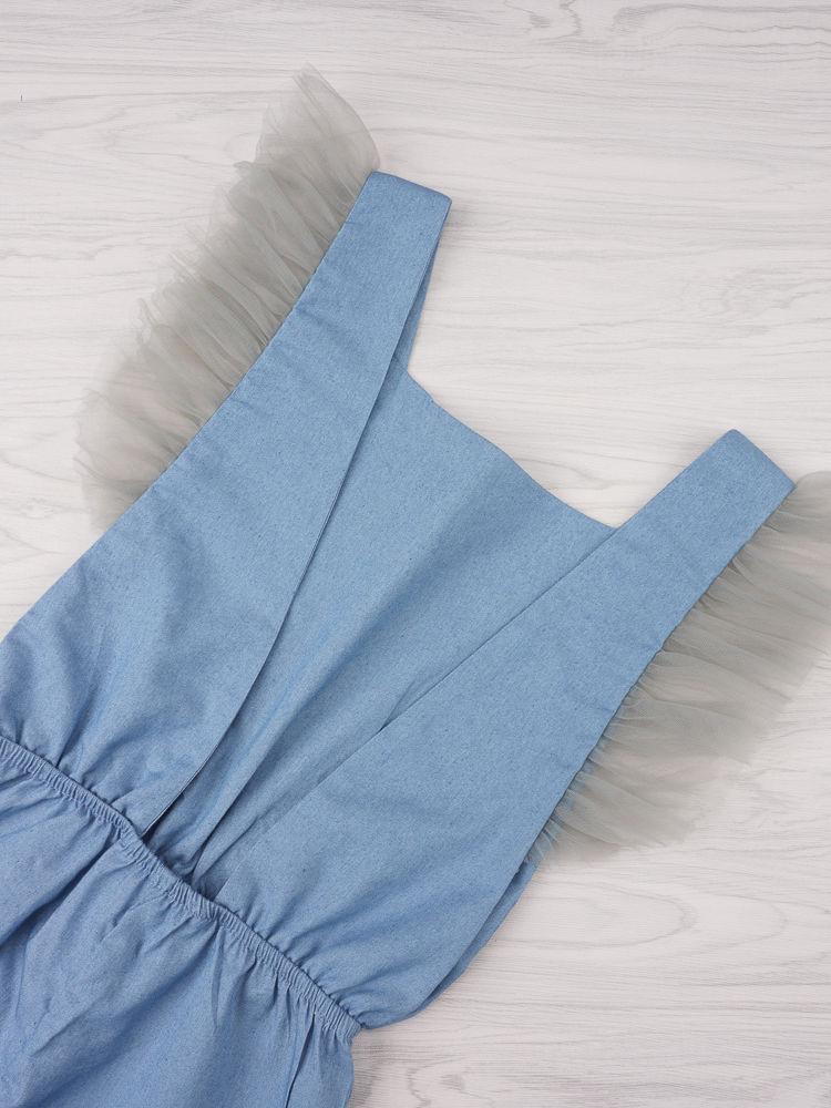Little Girl Jumpsuit Flutter Sleeve Blue Jumpsuit - dianjiang-