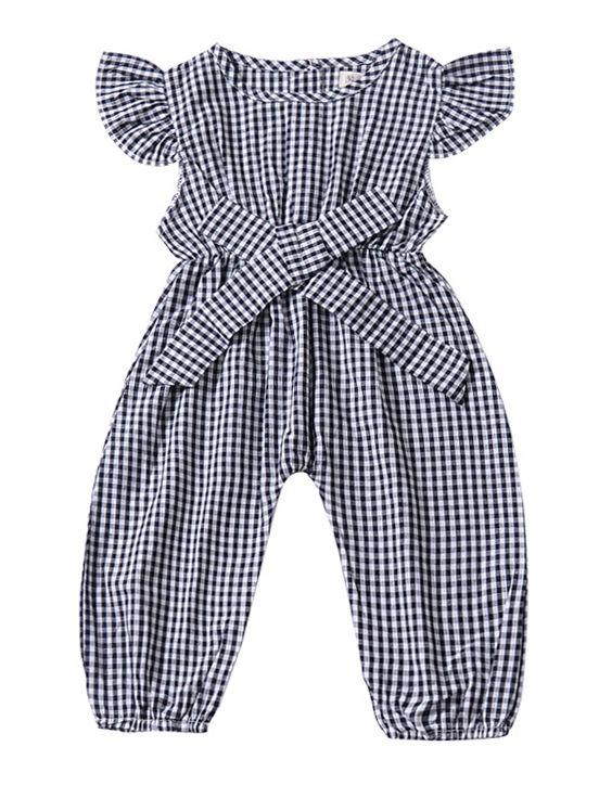 Pretty Flutter Sleeve Bow Checked Baby Girl Summer Overall - dianjiang-