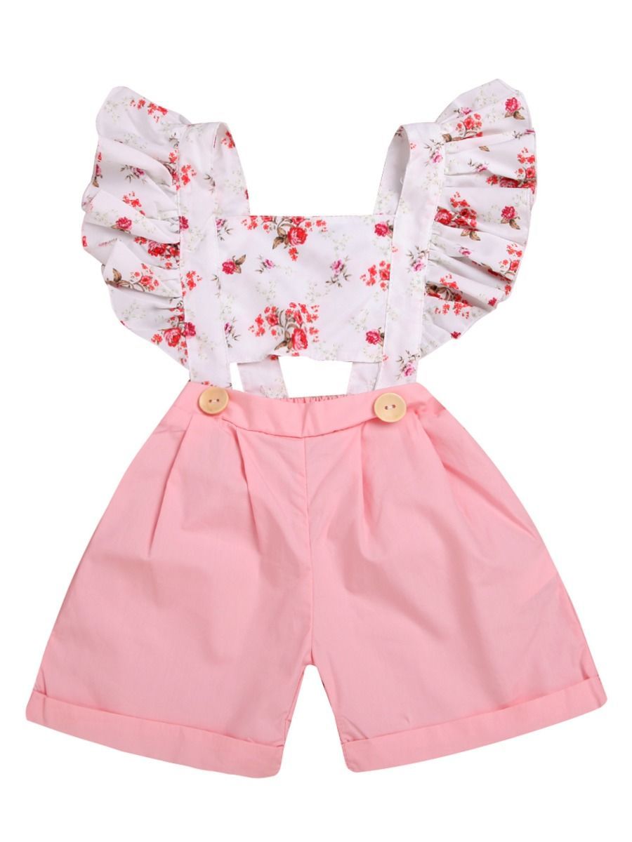 Flutter Sleeve Flower Baby Toddler Kids Jumpsuit 100% Cotton - dianjiang-