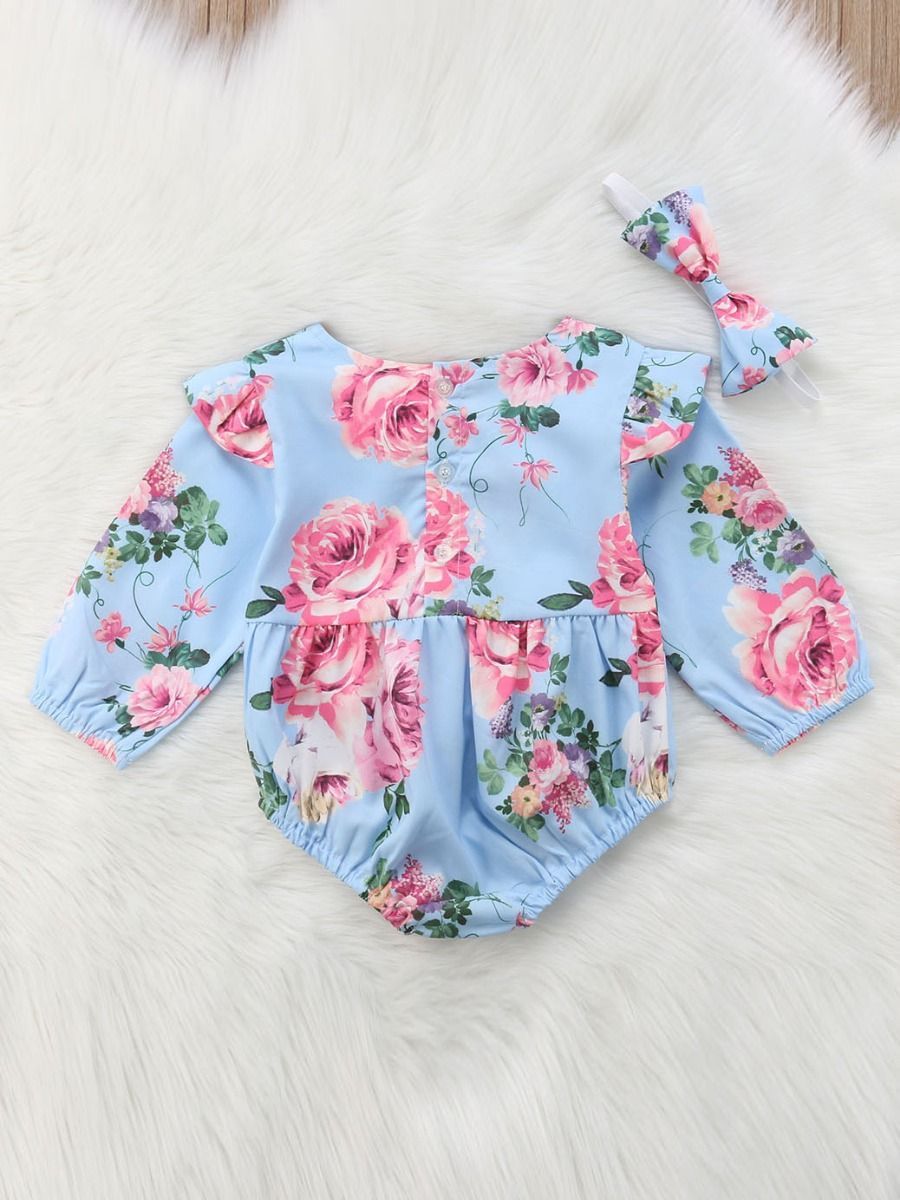 Flutter Sleeve Romper Infant Girl Bodysuit with Headband - dianjiang-