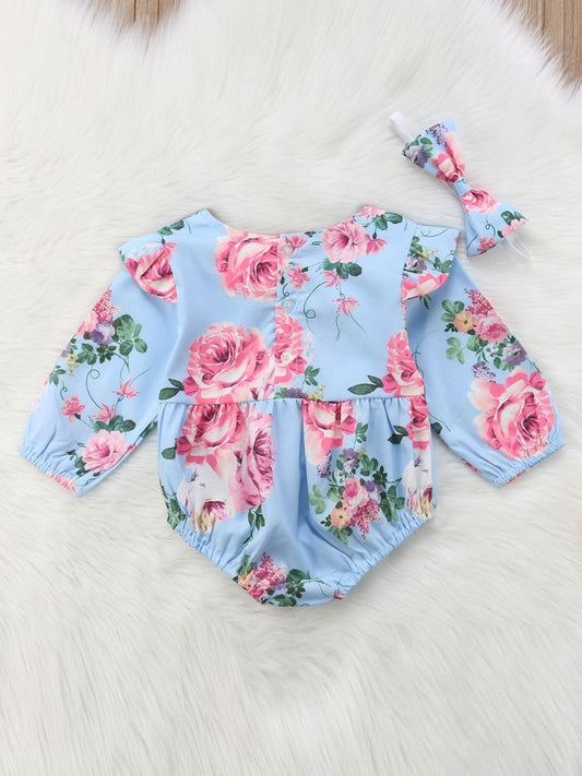 Flutter Sleeve Romper Infant Girl Bodysuit with Headband - dianjiang-
