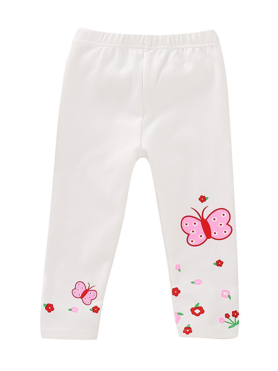 Spring Toddler Girls Footless Flower Butterfly Print Trousers - dianjiang-