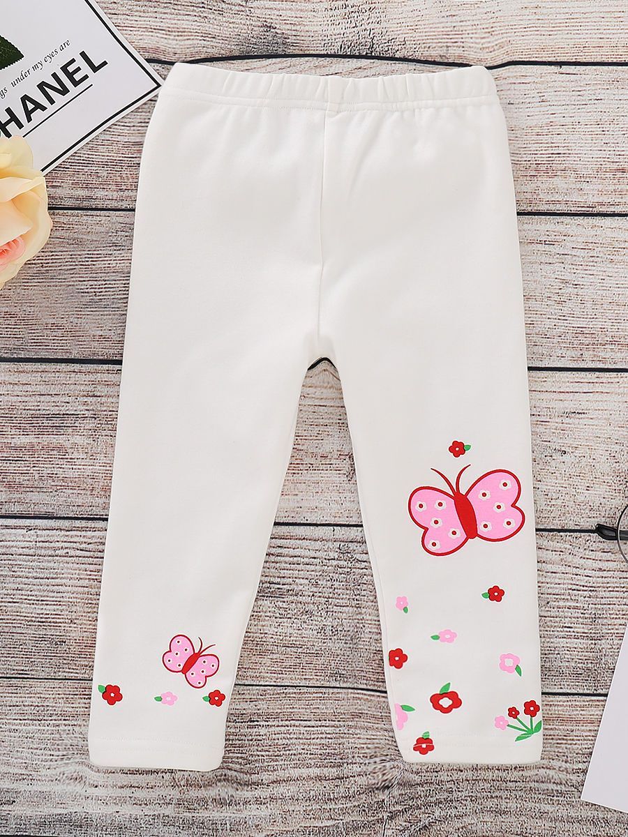 Spring Toddler Girls Footless Flower Butterfly Print Trousers - dianjiang-