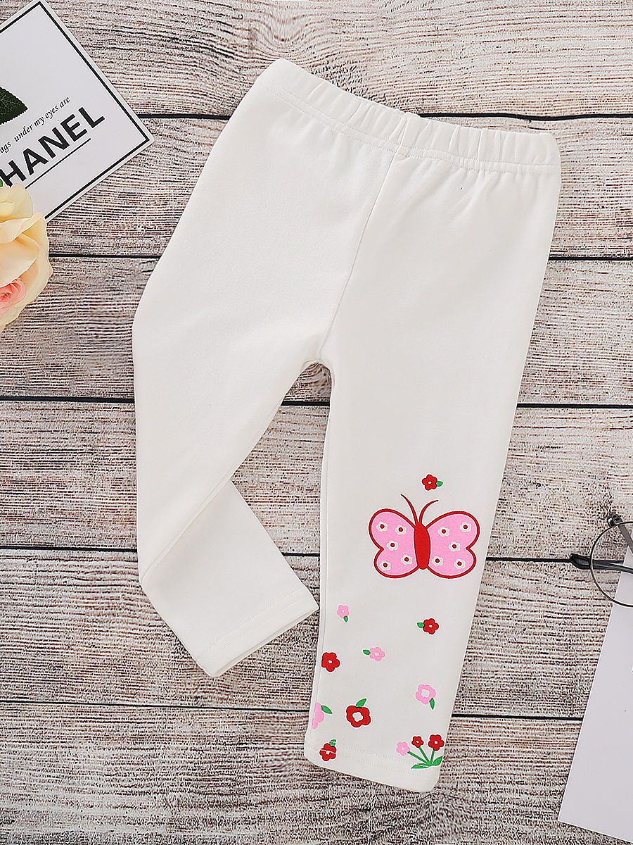 Spring Toddler Girls Footless Flower Butterfly Print Trousers - dianjiang-