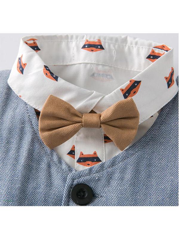 Fox Print Romper Vest Pants Set Baby Boys Long-sleeve Top Trousers - dianjiang-