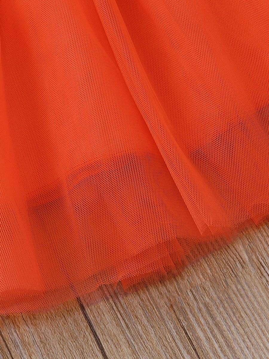 Ghost Print Flare Sleeve Tulle Patchwork Toddler Girl Halloween Dress - dianjiang-